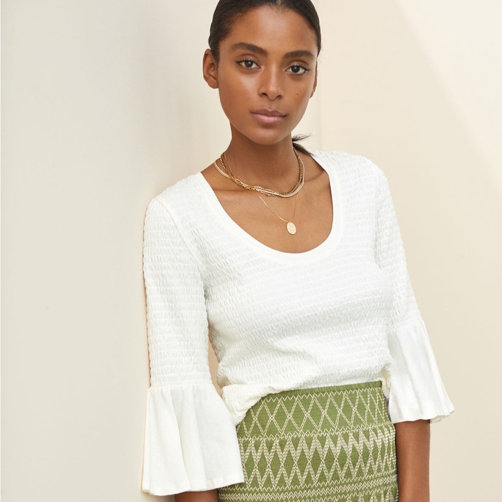 Anthropologie Cream Textured Blouse